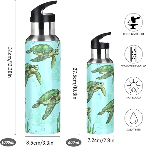 Miniatura 2 de Insulated Stainless Steel Water Bottle with Straw 20 Oz, Leakproof Water Bottles for Gym Outdoor Travel School, Green Sea Turtles