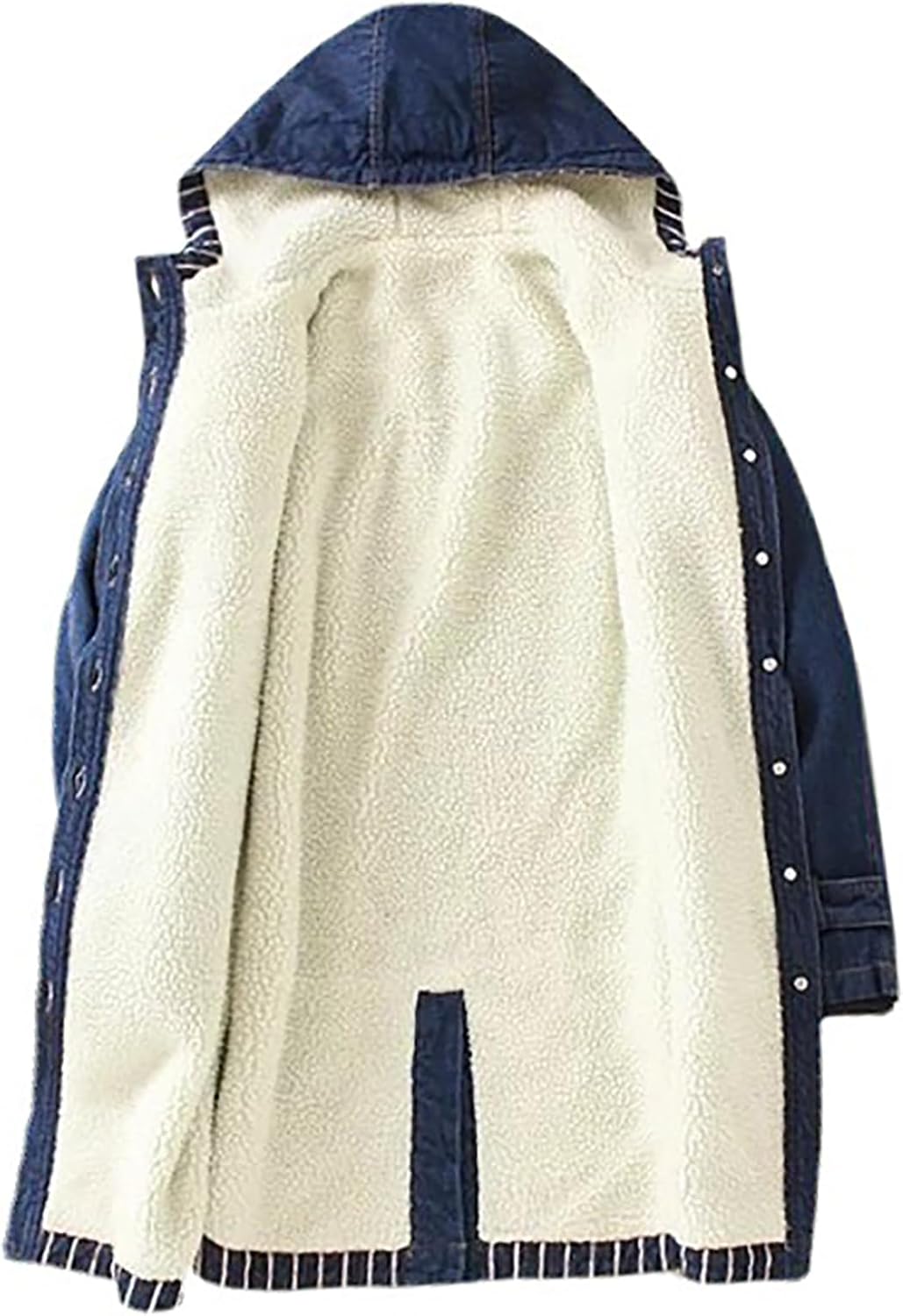 NATHGAM Long Denim Hoodie Jacket for Women Sherpa Fleece Lined Button Jean Coat Oversized Winter Denim Trucker Jacket Outwear