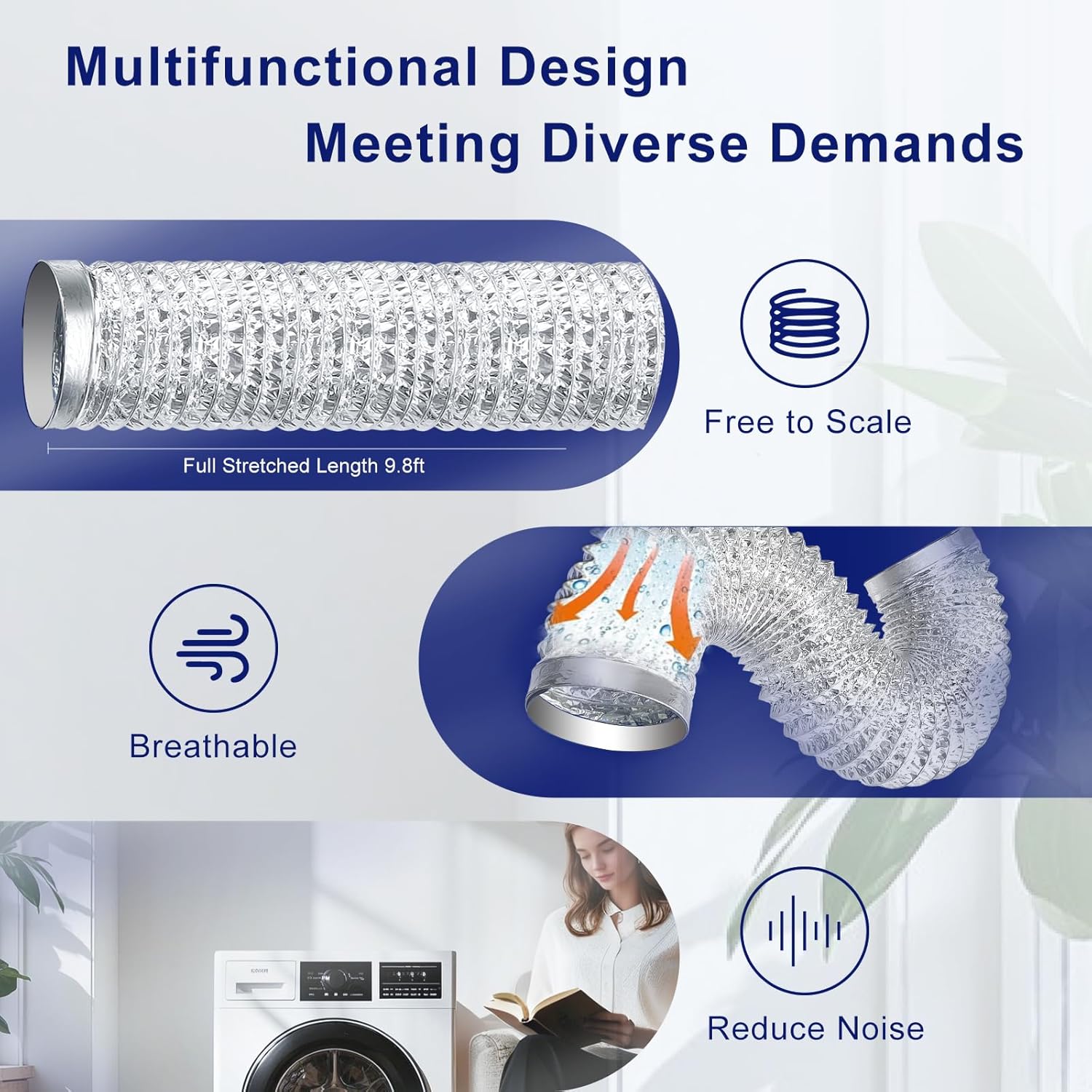 Dryer Vent Hose Kit 4 Inch - Flexible Steel-Reinforced Duct with 90° Elbow, Wall Plate & Silicone Seals for Tight Spaces, Indoor/Outdoor Venting, Dryers, Bathrooms, Workshops