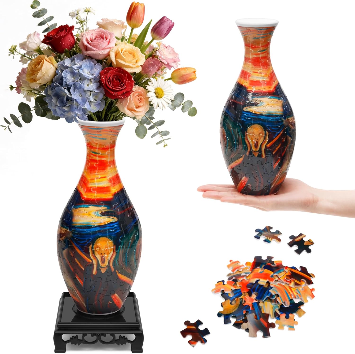 3D Puzzle Vase – 160-Piece Interlocking Plastic DIY Flower Vase, Home Decor/Stress Reliever/Floral Arrangement Art, Unique Creative Gift (Scream)