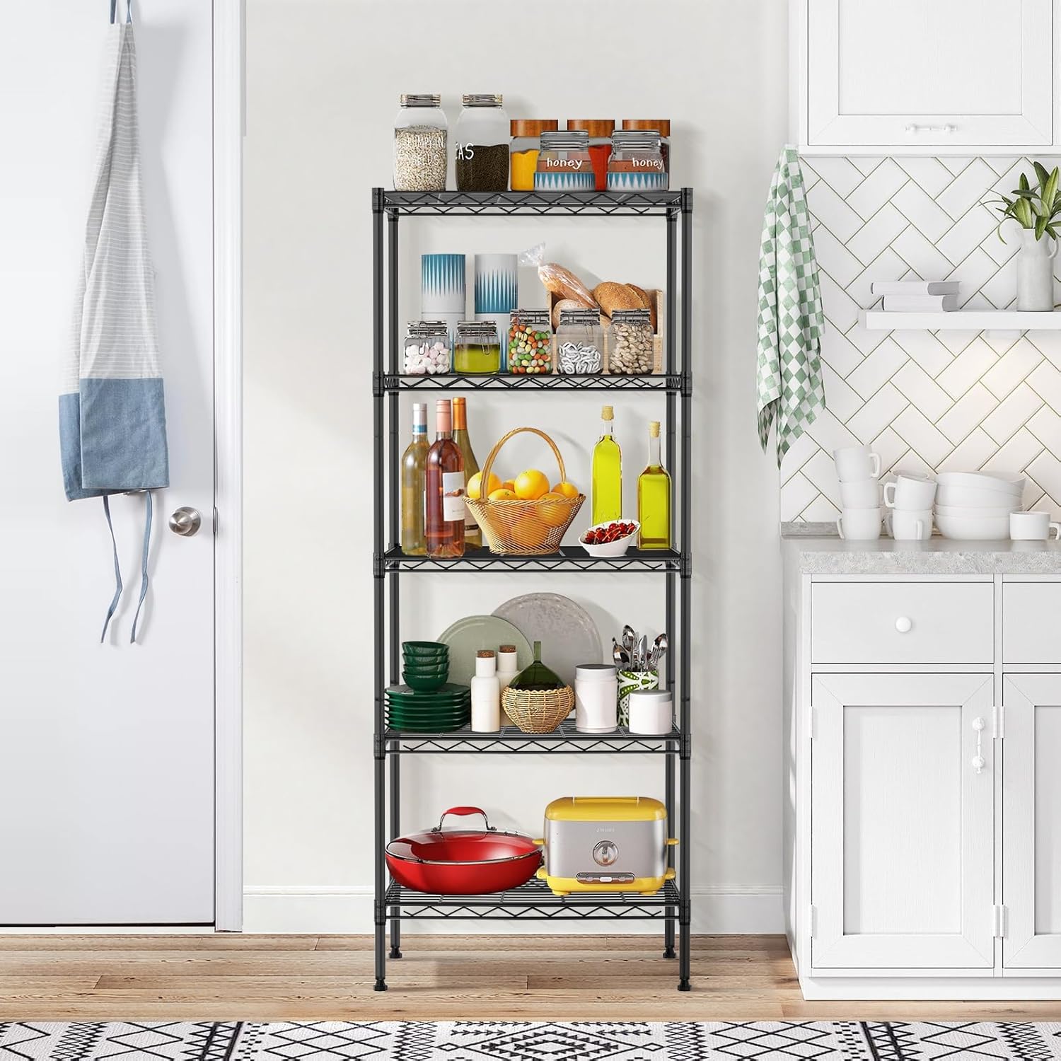 5-Tier Shelving Unit, Metal Storage Shelf for Garage/Closet, Heavy Duty Industrial Rack, Adjustable Leveling Feet, 750 lbs Capacity, 24" W x 14" D x 60" H, Black