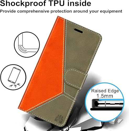 Miniatura 7 de Compatible con funda tipo cartera para iPhone 13, ranuras para tarjetas con bloqueo RFID, funda de piel sintética de lujo con funda de TPU a prueba