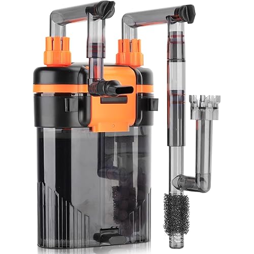 hygger External Hang-On-Back Canister Aquarium Filter,Quiet Fish Tank Filter with 3-Stage Filtration,Anti-Dry Burn Motor,Adjustable Flow,Oil Skimmer,Duckbill Nozzle,Shower Spray Bar (8W,40-60 Gal)