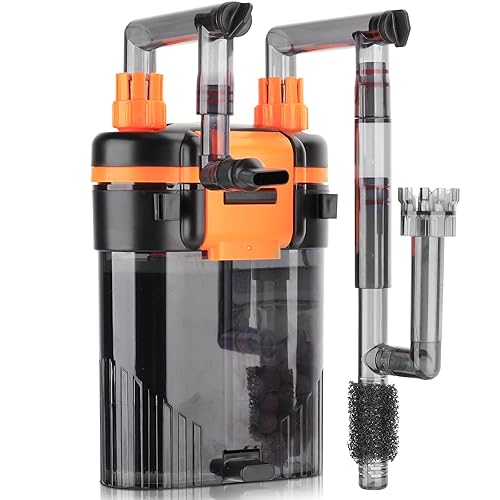 hygger External Hang-On-Back Canister Aquarium Filter,Quiet Fish Tank Filter with 3-Stage Filtration,Anti-Dry Burn Motor,Adjustable Flow,Oil Skimmer,Duckbill Nozzle,Shower Spray Bar (8W,40-60 Gal)