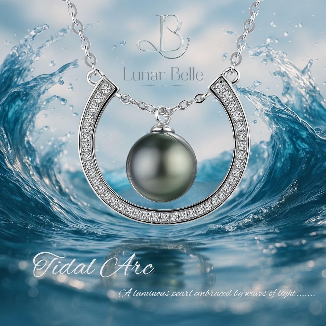 Lunar Belle Tahitian Black Pearl Necklace Pendant, Moissanite in 925 Sterling Silver, Luxury Jewelry Gift for Women Mother Christmas Anniversary (Ocean Halo) - Image 6