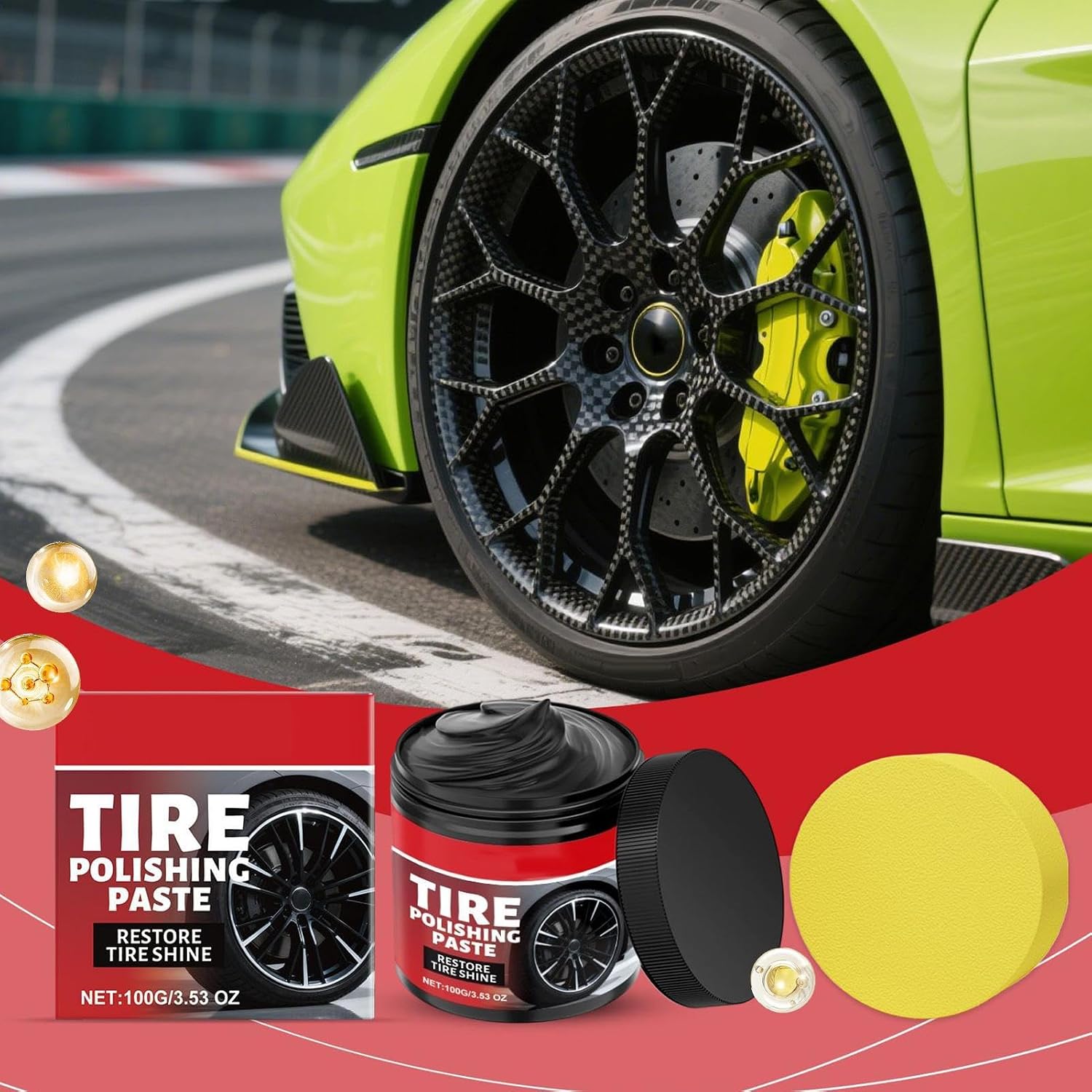 Tire Shine - Auto Wheel Polishing Paste, Deep Gloss Rubber Restorer Cream with Long Lasting Wet Look Finish, Dirt Repelling Protective Layer Function, Ideal for Trucks Sedans SUVs Shows