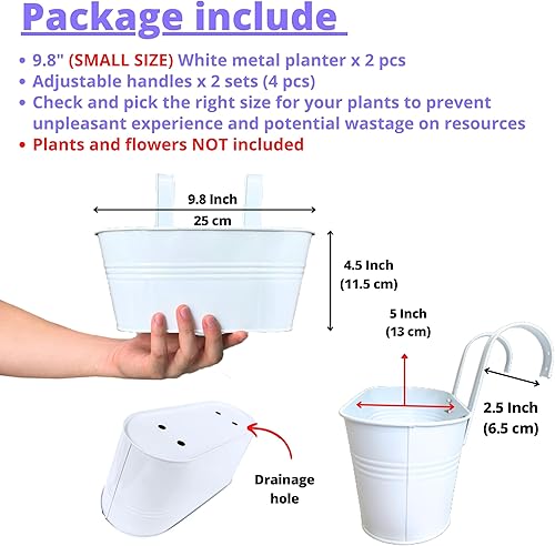 Miniatura 2 de LaLaGreen - Maceta de riel para exteriores (paquete de 2, 9.8 pulgadas), pequeñas y lindas macetas colgantes de hierro de metal, barandillas de