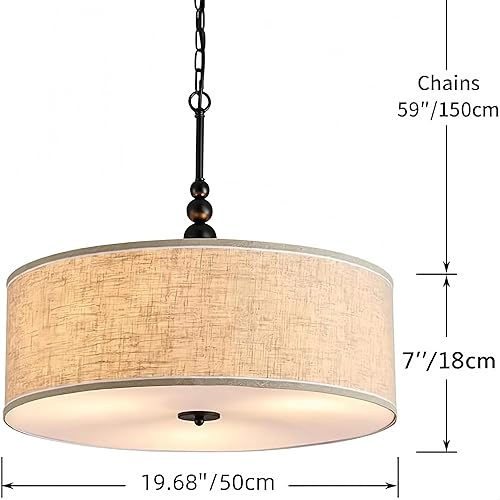 Miniatura 2 de Shrine Candelabros de tambor de iluminación, estilo granja, lámpara colgante de tambor perfecta para comedor, 21 pulgadas de profundidad x 8