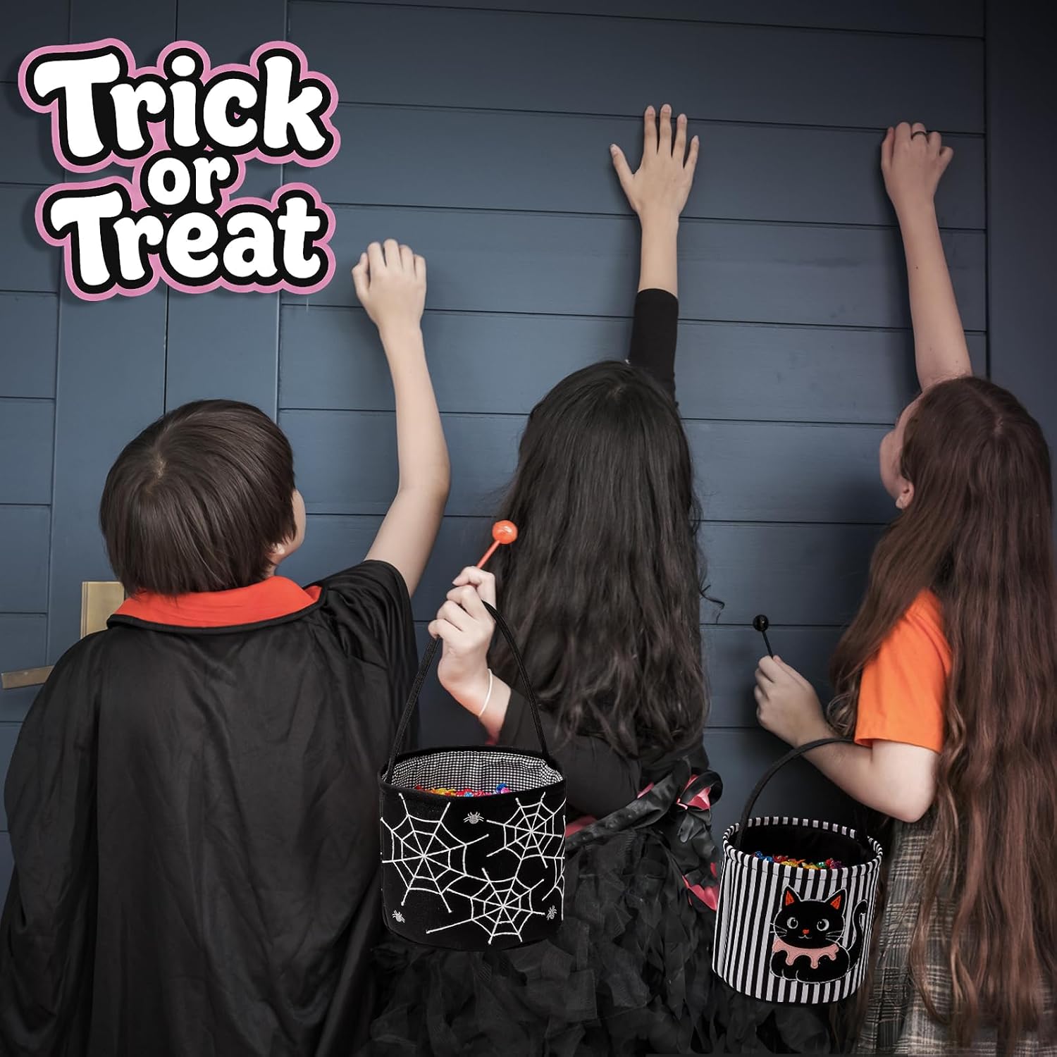 Halloween Basket Trick or Treat Bag Halloween Bucket for Girls, Black Cat image 2