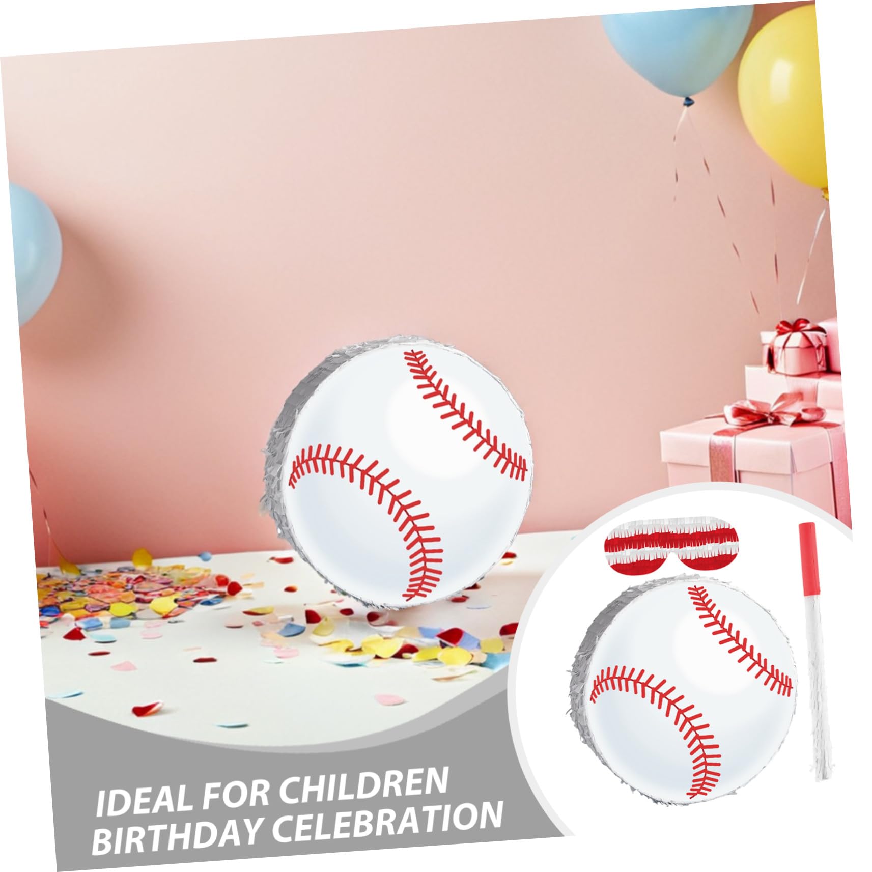 HEMOTON Piñata de Béisbol Colgante con Bate y Confeti Decoración Deportiva para Fiesta Infantil de Cumpleaños Temática de Béisbol