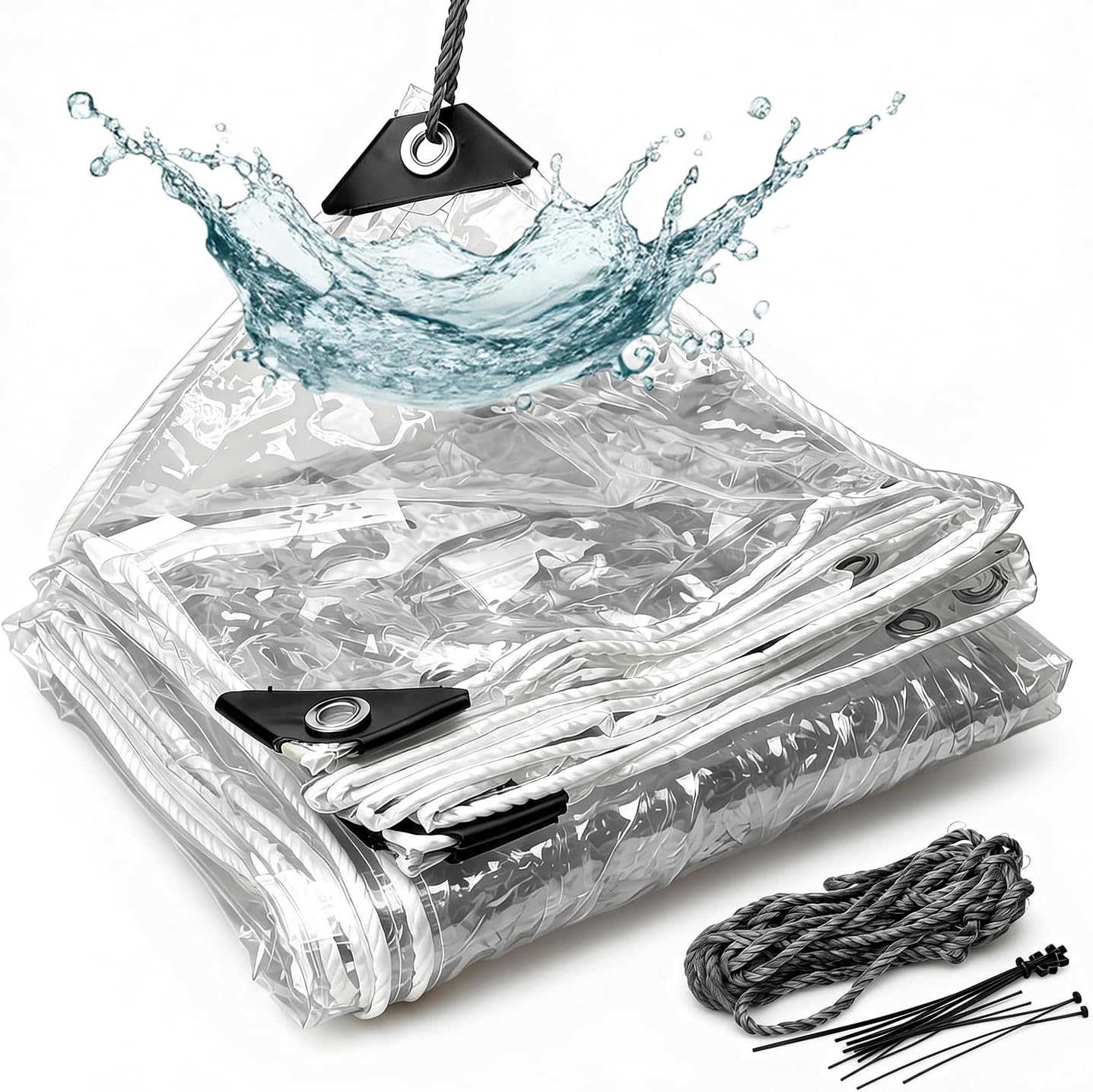 10' x 12' Clear Tarps Heavy Duty Water Resistant, Thickened Transparent Tear Resistant PVC Vinyl Tarpaulin Enclosure with Grommets and Reinforced Edges for Patio, Porch and Outdoor