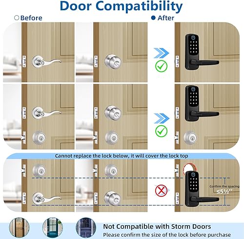 Miniatura 7 de Manija de puerta inteligente con cerradura, cerraduras de puerta de huellas dactilares con teclado mejorado, cerradura de puerta de entrada sin
