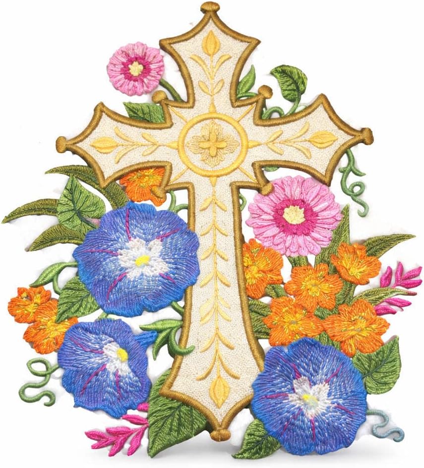 [Custom] Holy Sacred Cross with Gilded Garden Cross Embroidery Iron On/Sew Patch [7.8" x 6.63"][Made in USA] …