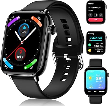 Smart Watch for Men Women - 1.91" Touch Screen Smartwatch Answer/Make Calls Fitness Watch with Heart Rate Sleep Monitor 113+Sports Step Counter Activity Trackers IP68 Waterproof for Android Black
