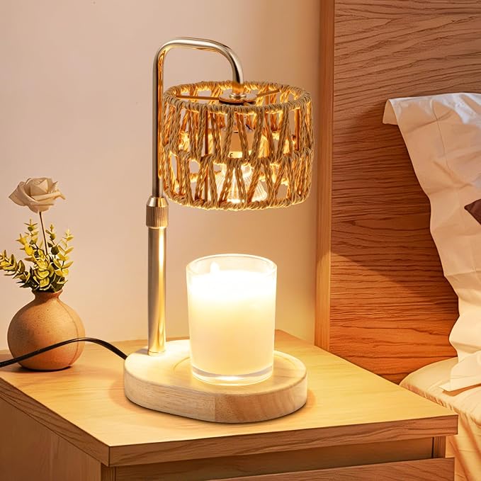 Candle Warmer Lamp, Stepless Dimming & Timer, Bohemian Style Wax Melting Device, Suitable for Home, Desk Decor, Bedroom, Mother's Day, Valentine, Birthday Gifts for Women (Gold)