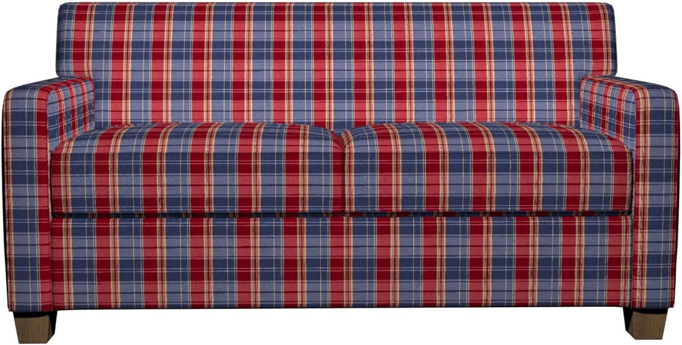 Red and Blue Classic Plaid Jacquard Upholstery Fabric by The Yard - SKU: Miranda Patriot
