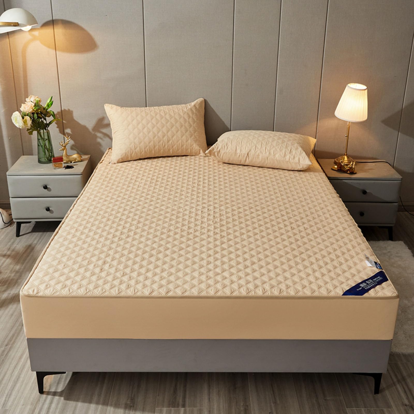 Protège-Matelas Imperméable avec Fermeture éclair 140x190/200 Personnalisable Housse de Protection Matelas Déménagement Lavable Couvre Matelas Housse Integrale Matelas Matelassé (200x210+15cm,Camel)