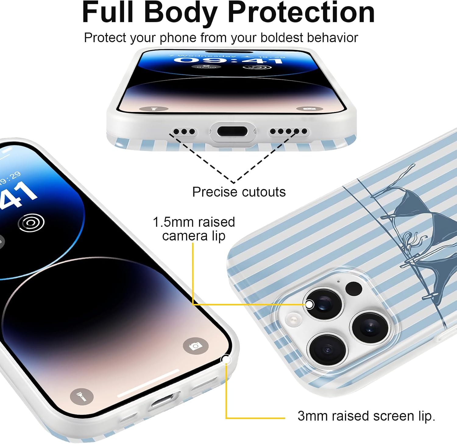 Cute Striped Case for iPhone 14 Pro 6.1", Aesthetic Bikini Stripe Pattern Summer Phone Cover, Printed Trendy Designs for Girly Women Men, Durable Thin Soft TPU Protection for iPhone 14 Pro image 2