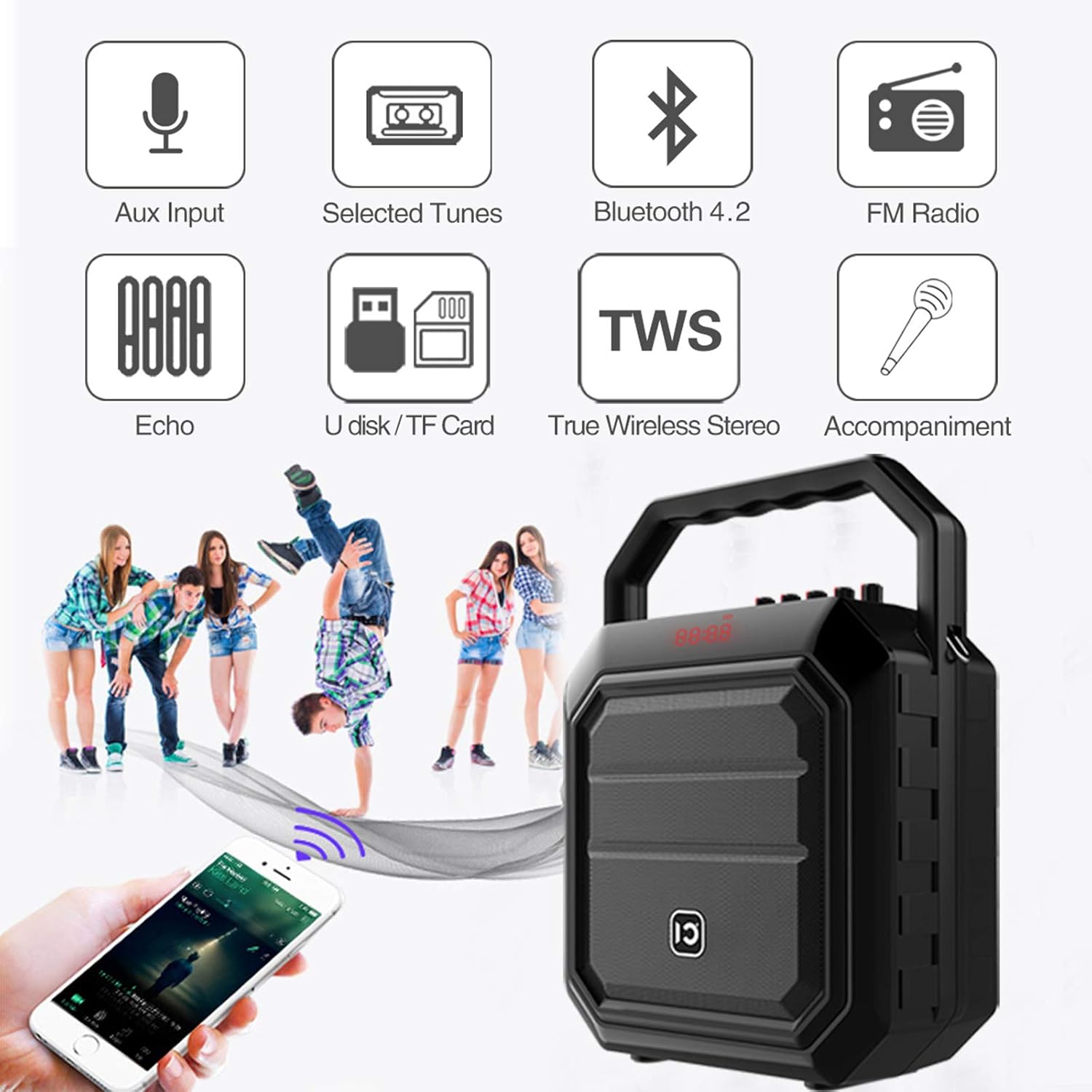 Get Popular Offer Portable Voice Amplifier Pa System Wireless Handheld Microphone with Speaker Sound Amplification Megaphone Karaoke Player Amp for Meeting, Presentation, Wedding, BBQ, Outdoor Activities, etc