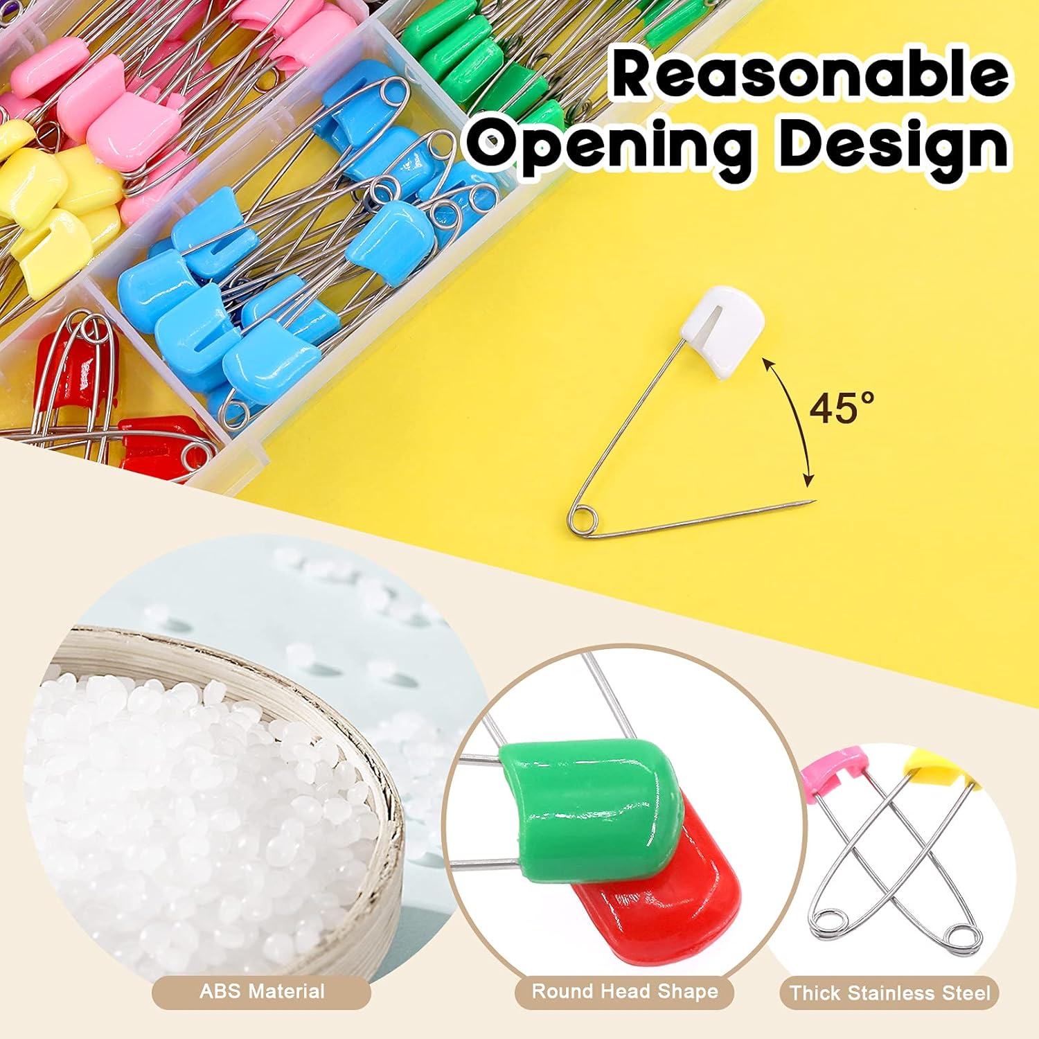 Wokape 160Pcs 2.2 Inch Mixed Colors Plastic Head Safety Pins Assortment Kit, Metal Locking Cloth Diaper Pins with Locking Closures Safe Lock Stainless Steel Nappy Pins Secure Clips : Baby