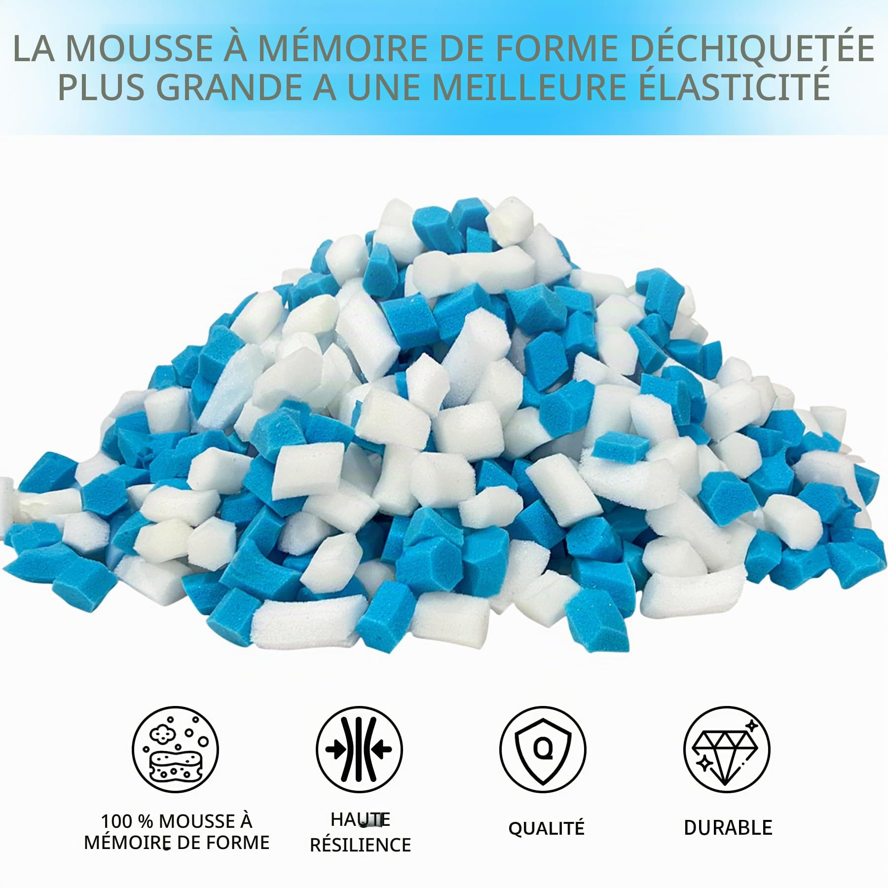 Rembourrage en mousse à mémoire de forme gel déchiqueté, confortable et doux, oreiller rafraîchissant, pouf en peluche, lit et coussin pour chien