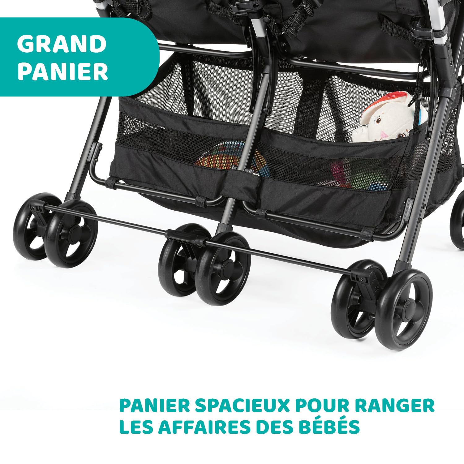 Chicco OHlalà Poussette Double Tandem Légère Pliable Jumeaux 15 kg Noir