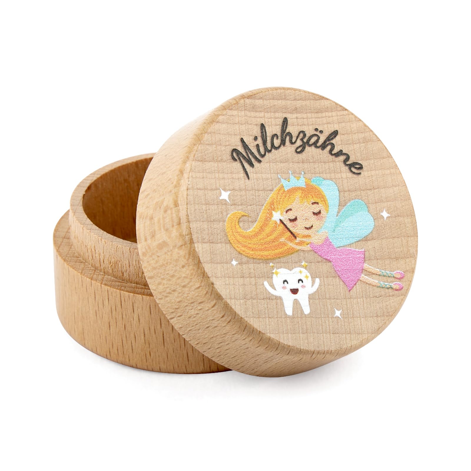 Tikplus Zahndose Milchzähne, Holzdose Milch Zähne, Zahndose Milchzahndose Junge & Mädchen - zur Taufe und Geburtstag Geschenke für Neue Eltern (Blumenfee)
