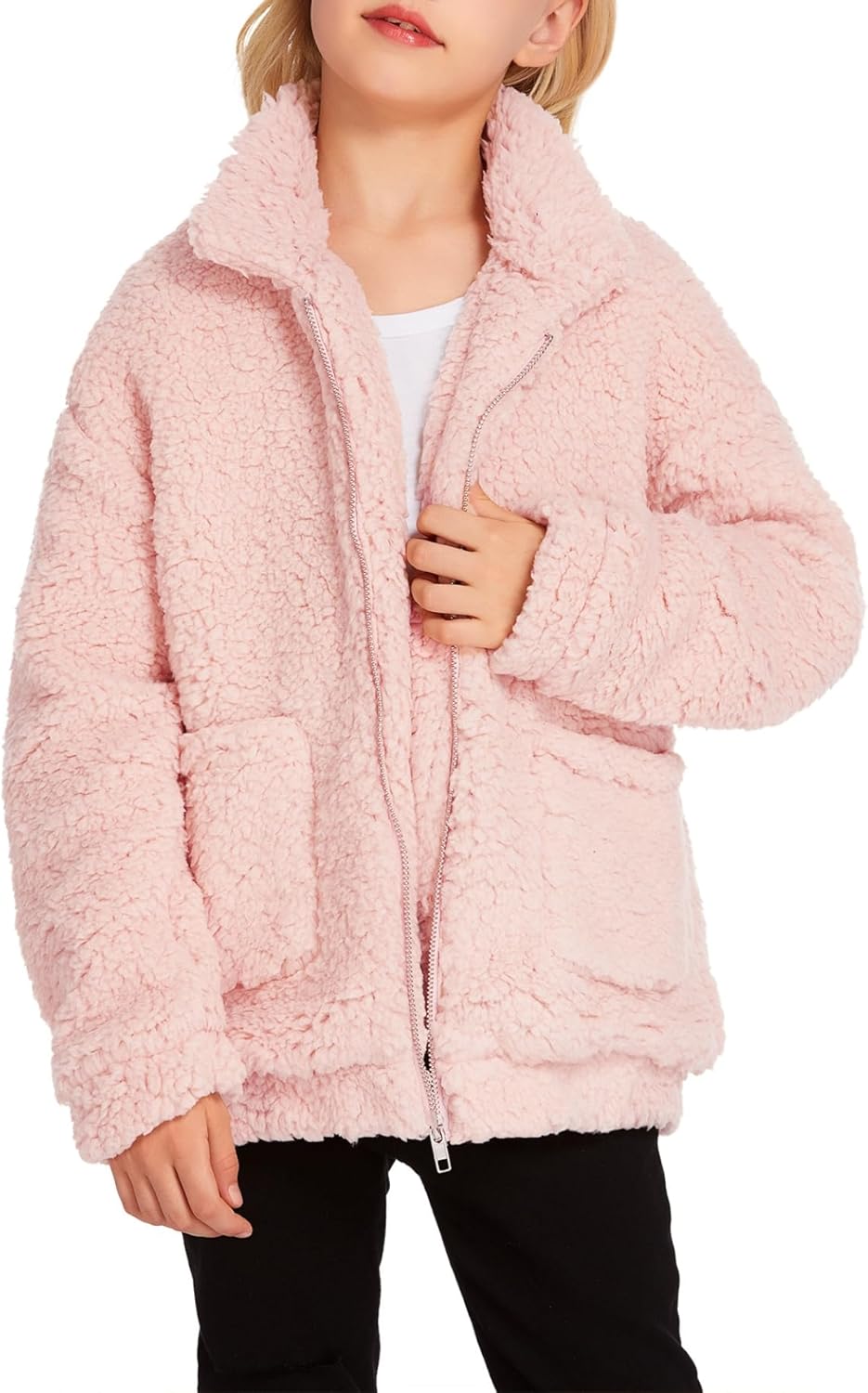 Arshiner Girls Full Zip Fleece Jacket Sherpa Outwear Coat Fall Winter for 4-12Y