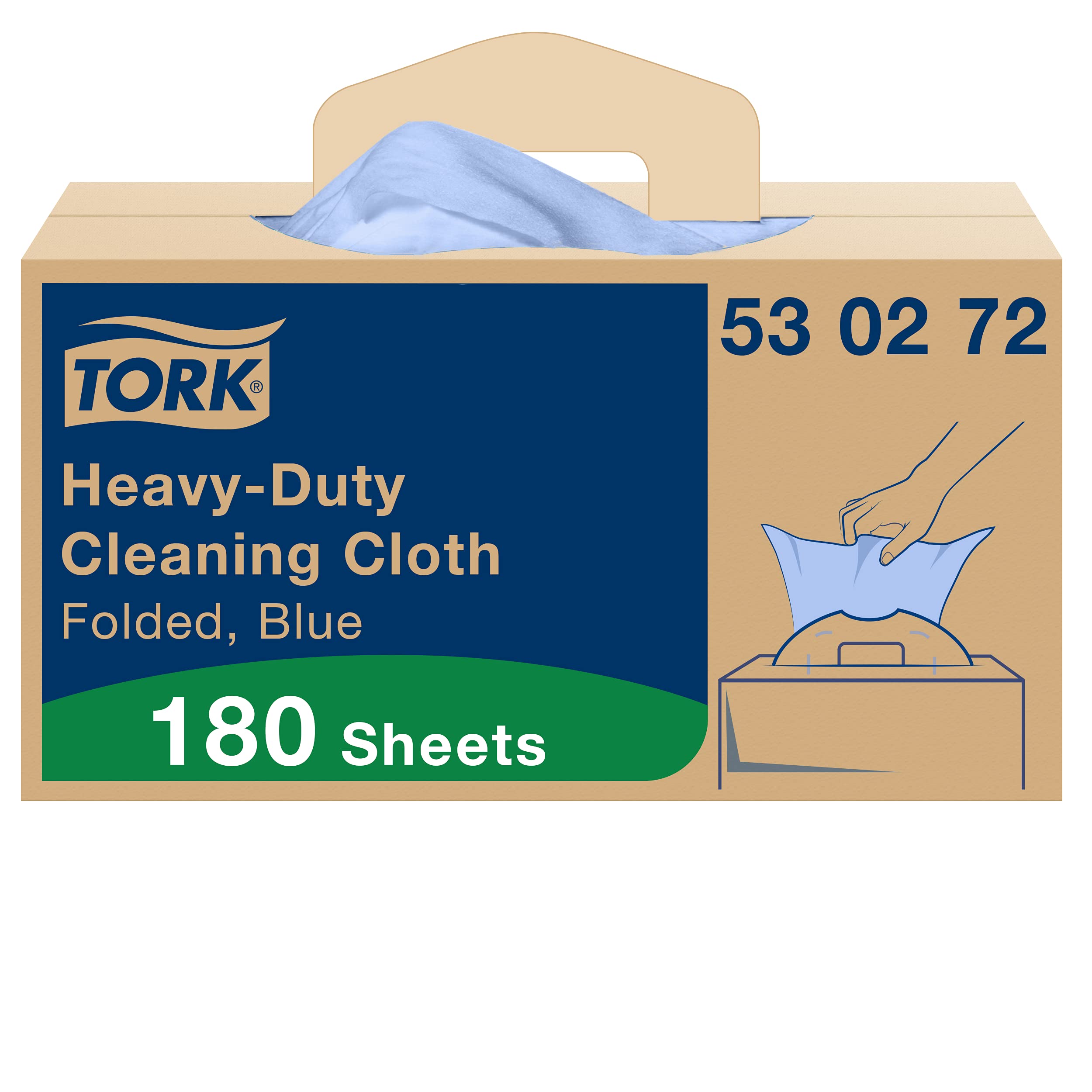 Tork 530272 Heavy-Duty Cleaning Folded Blue Cloths 180 Sheets W7 Wiping VAT Incl