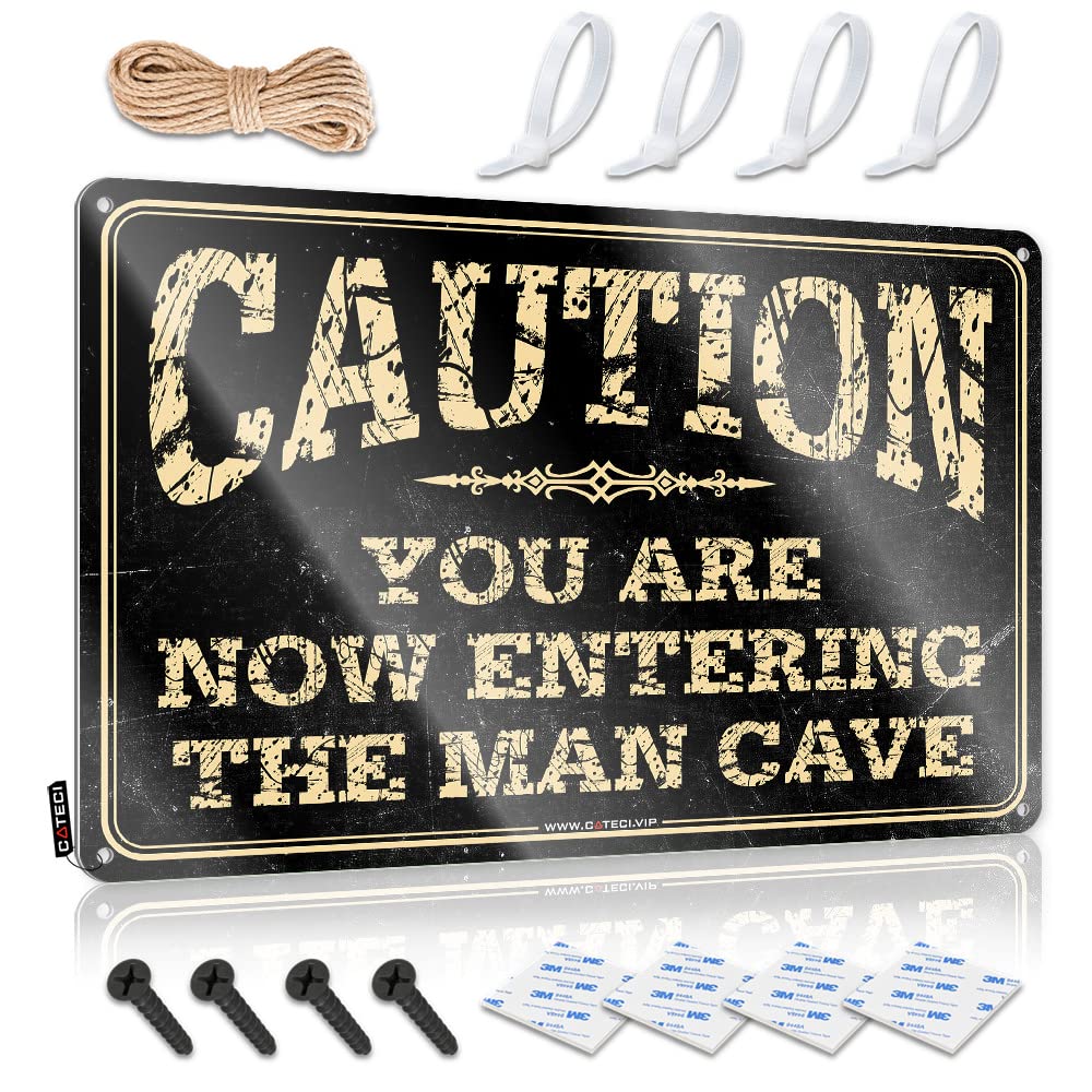 Humor Tin Wall Decor, Tinsign Holder Caution! You Are Now Entering The Man Cave | Farmhouse Basement Decor(30X40CM)