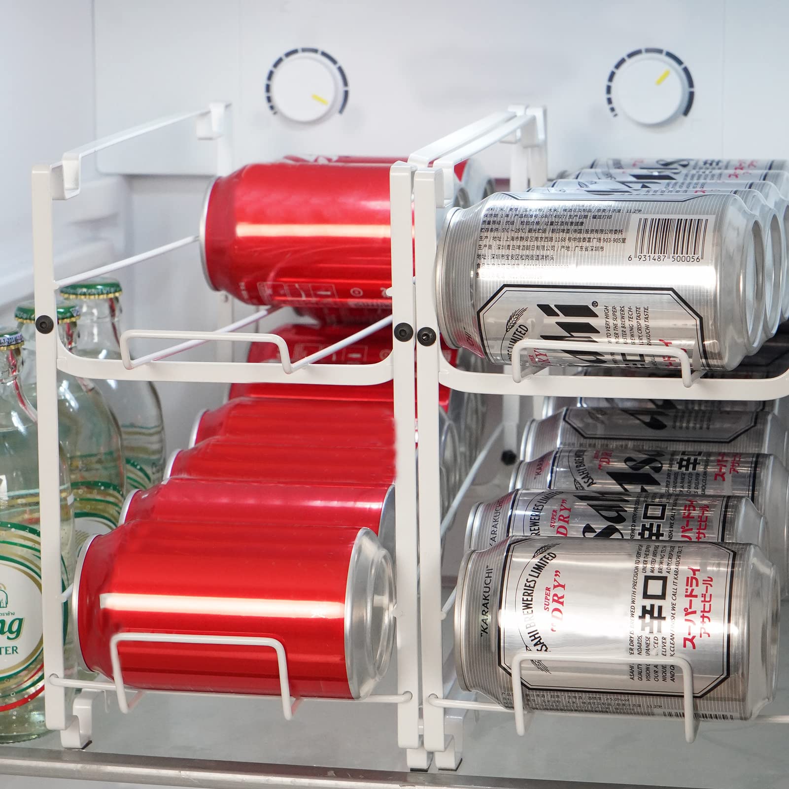 Kühlschrank Organizer 2er Set, 2 Etagen Dosenspender Doppeldosen-Aufbewahrungsregal, Dosenregal für Konserven und Getränkedosen, Aufbewahrung für 24 Dosen, fur Küchen, Kühlschrank, Schränke (Schwarz)