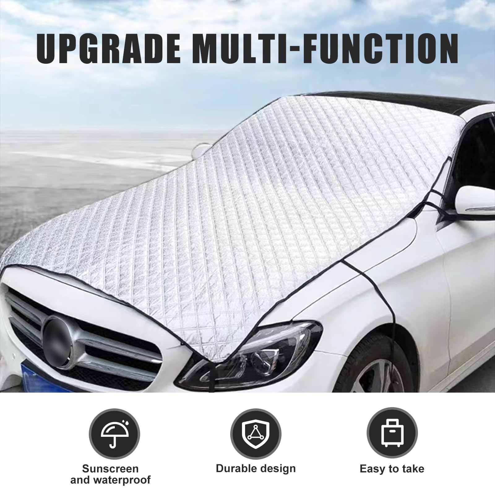 ZBGUN 1 PC Car Half Car Cover Sunshade Windshield Hood All-Season Protection Waterproof Dustproof Frostproof Portable Car Cloth — view 3