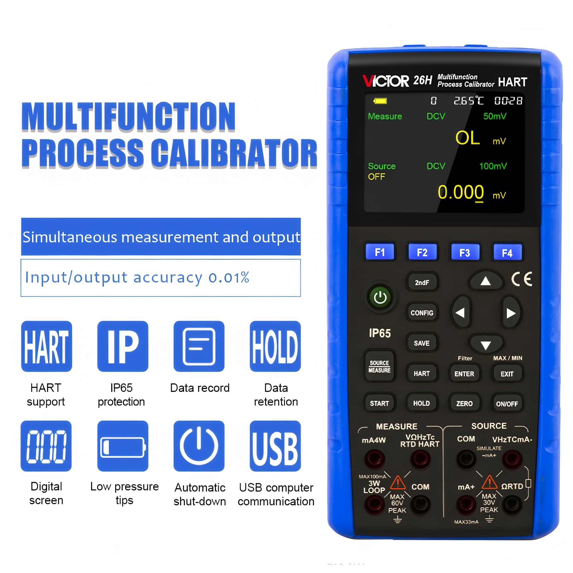 RUOSHUI Multi-function Calibration 26/26H Multi-function Process Calibrator with HART Communication Digit Display Process Calibrator Signal generator(RUOSHUI 26H)