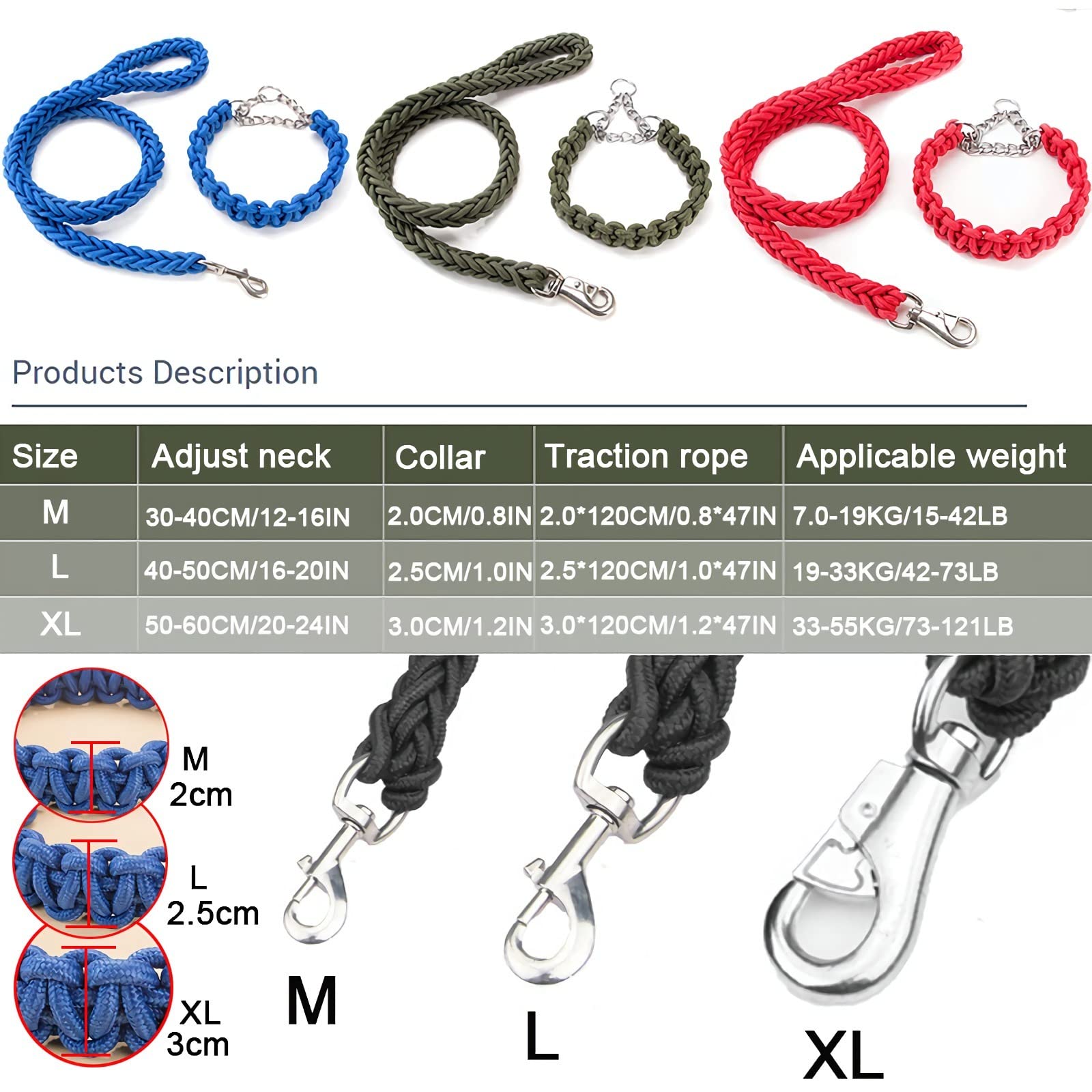Gqiu Hundeleine & Halsband Set Aus Nylon – Geflochten, Mit 360° Wirbel, Für Große/mittelgroße Hunde, Grün