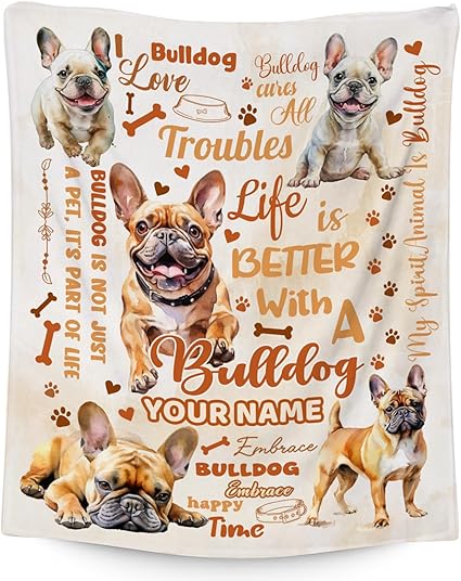Custom Bulldog Blanket, Bulldog Lovers Gift, Cute Soft Throw Gifts for Girls Boys Women, Cozy Flannel Throw Blankets for Couch Sofa, 30"x40"