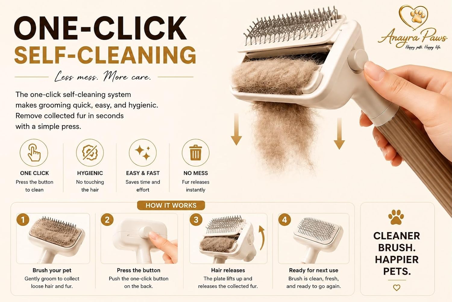 3-in-1 Pet Grooming Kit for Dogs & Cats | Self-Cleaning Slicker Brush for Shedding & Matted Hair | Deshedding Tool, Dematting Comb & Furniture Lint Remover | Long & Short Coat Care