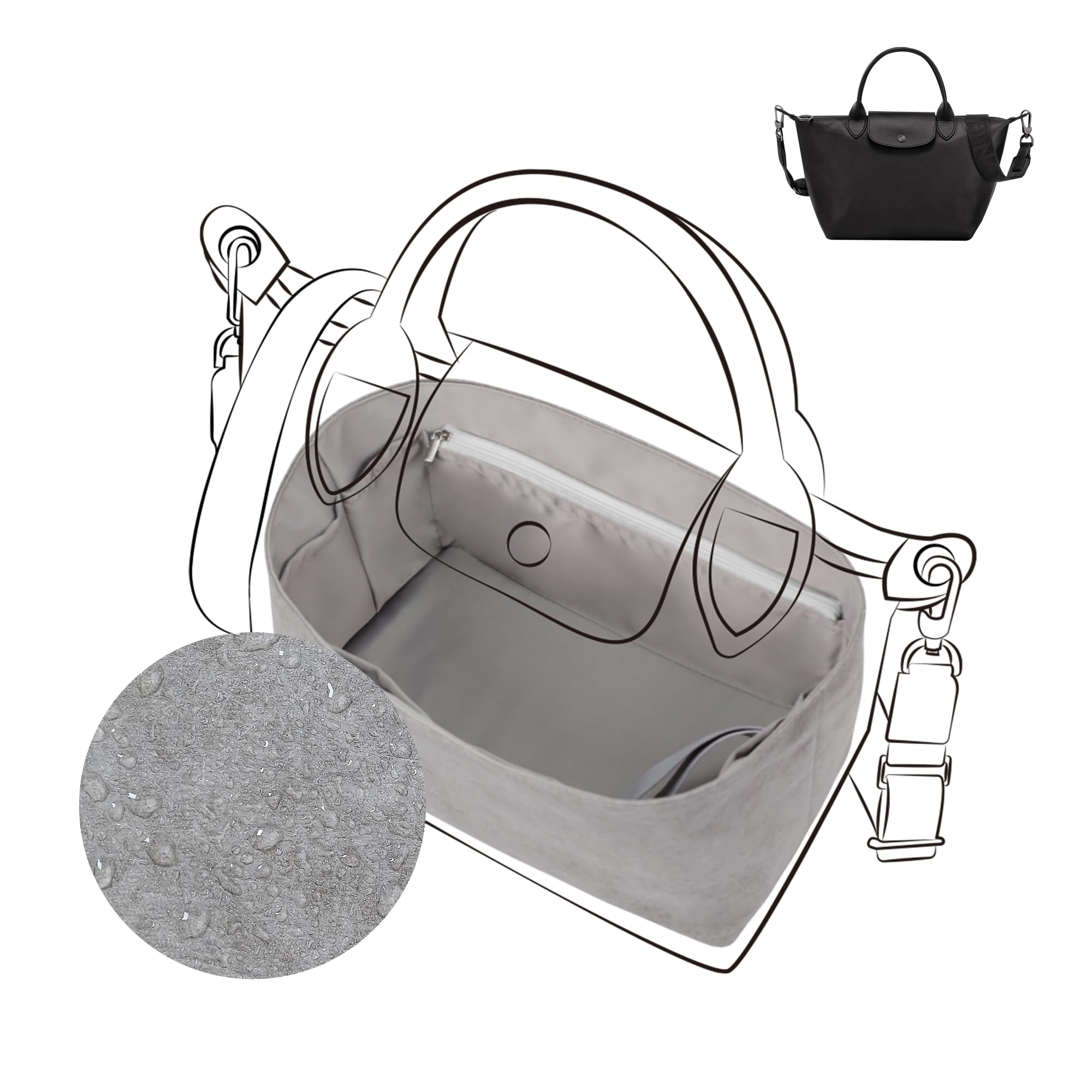 DGAZ Ligero Organizador para Longchamp Le Pliage Xtra XS, Gris Mouette