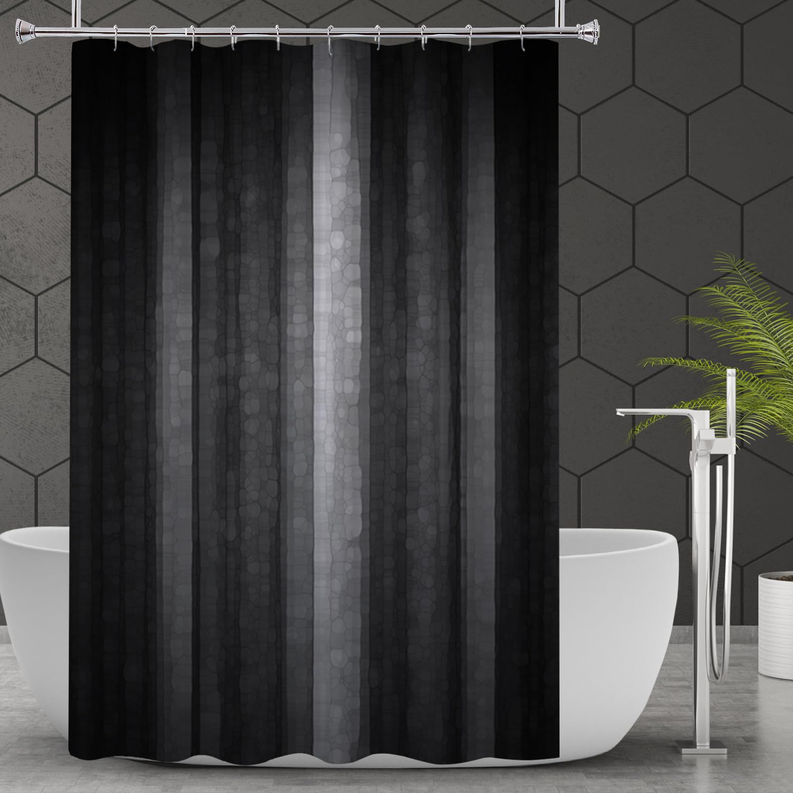 Gibelle Tall Black Grey Shower Curtain Set, 72 x 78, Modern Abstract Fabric with Glass Texture Ombre Effect