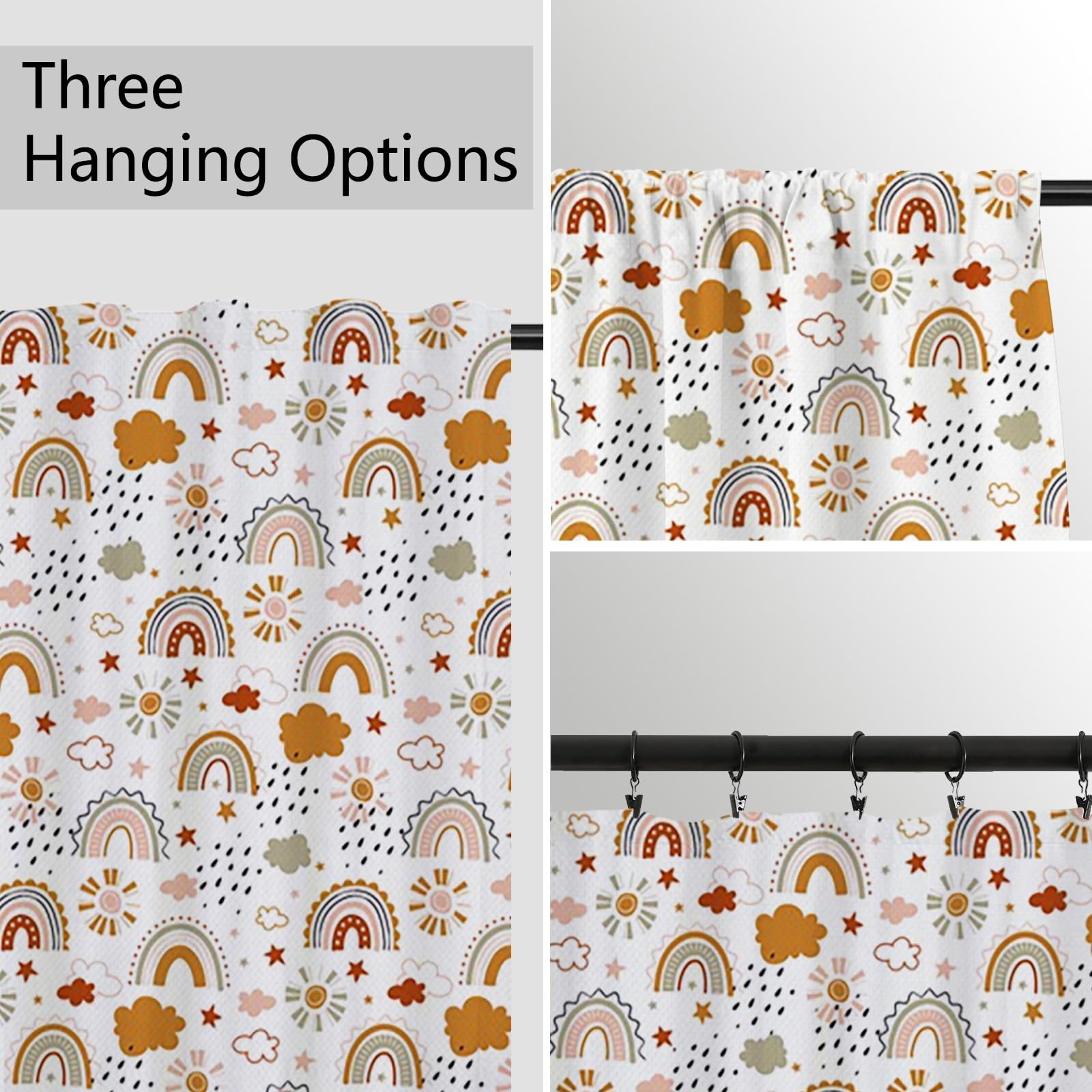 ggaimwf Rainbow Curtains Pencil Pleat Sun Clouds Hobo Style Rainbow Curtains Kids Bedroom Window Treatment for Child Girls Living Room Nursery Cafe Interior Divider Curtain Tier 107x215cm 2 Panels - Image 4