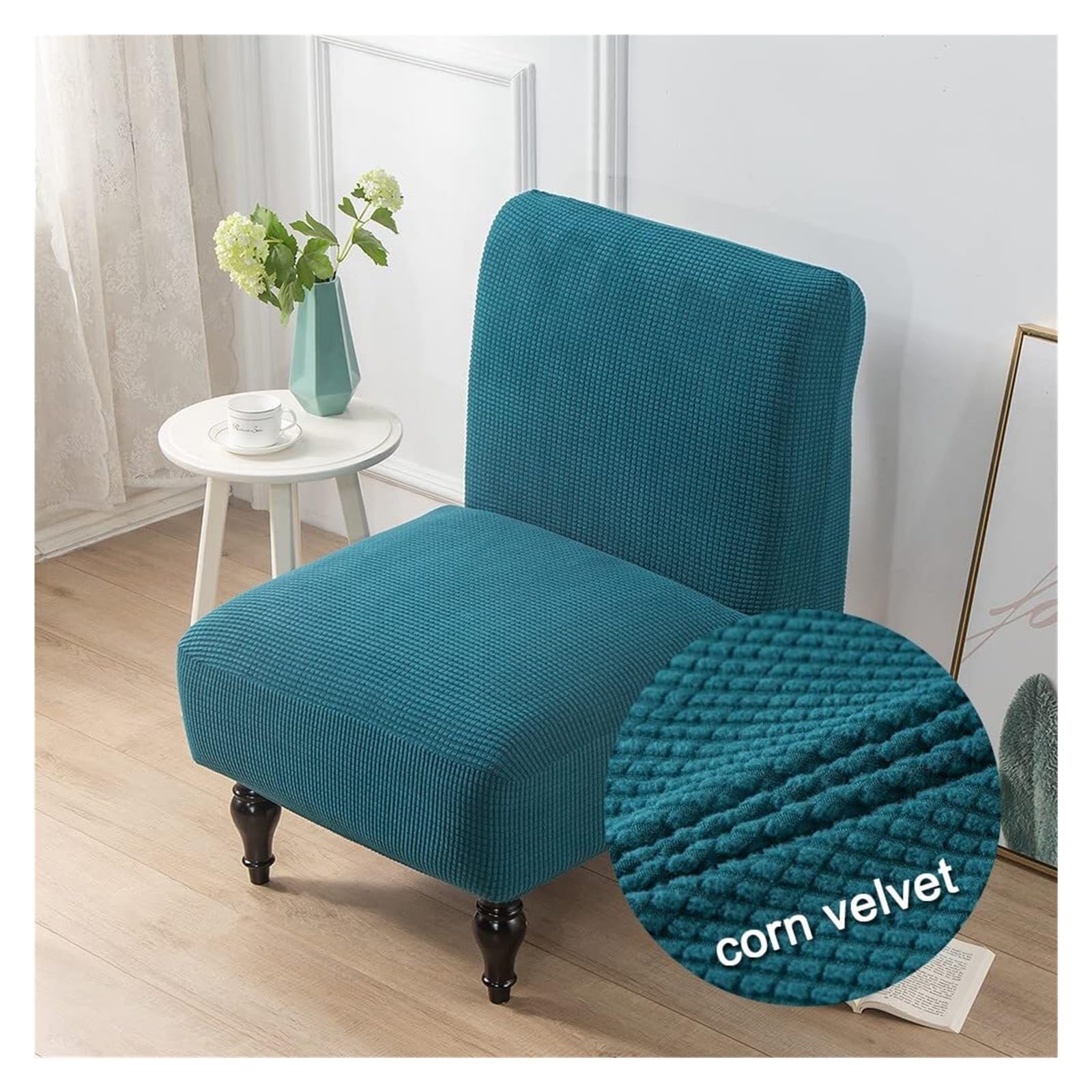 WJHDWYD Stretch Armless Chair Covers, 1 Seater Jacquard Armless Accent Armchair Cover Elastic Furniture Protector Removable Washable for Living Room Bedroom Hotel(Lac Bleu)