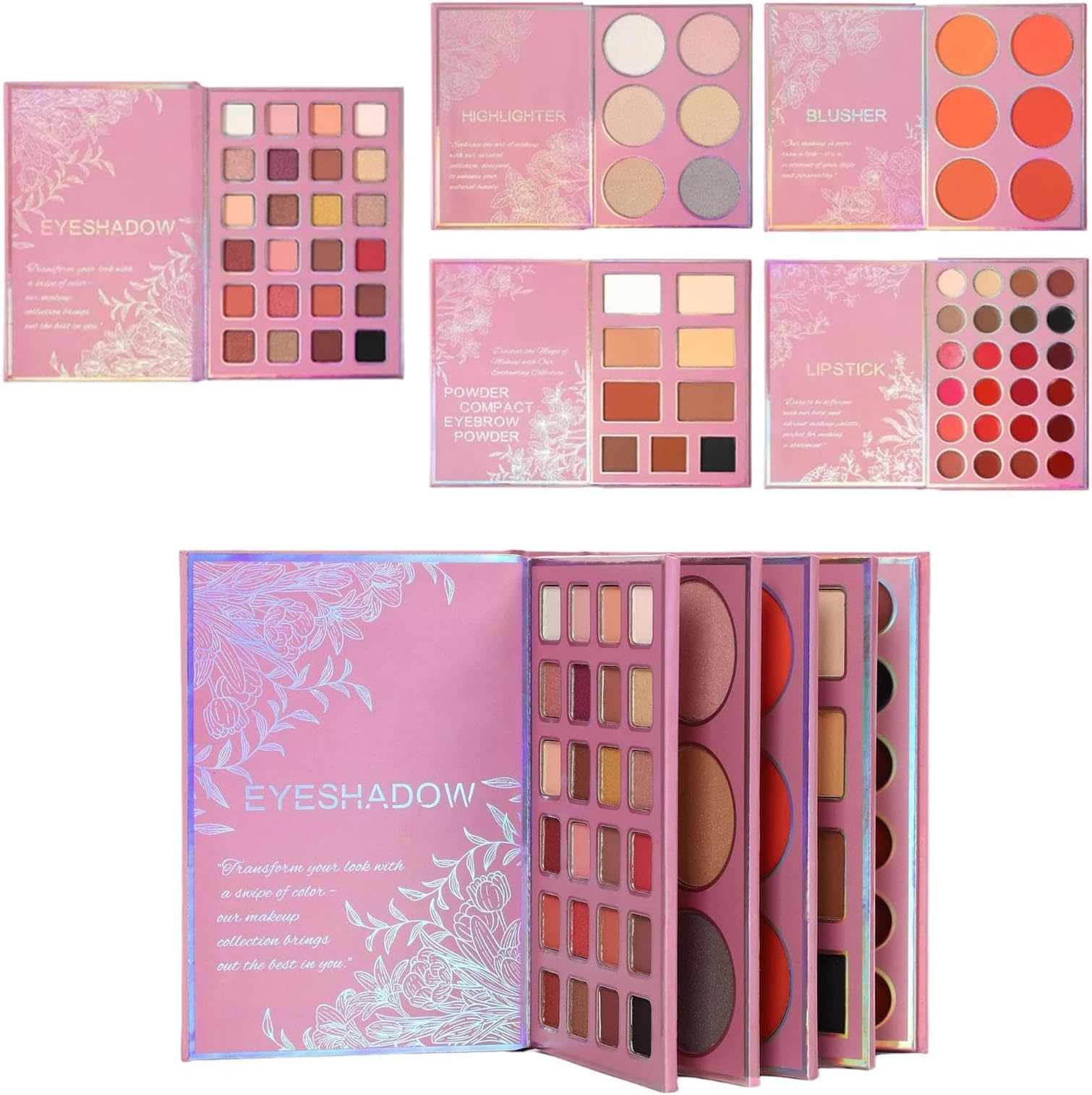 Book Eyeshadow Palette, 69 Color Makeup Set | 5 Page Shimmer Blush Highlighter 0.6kg | Multi Functional Waterproof Kit Creates Stunning Daily Looks For Wedding Party Dating Travel