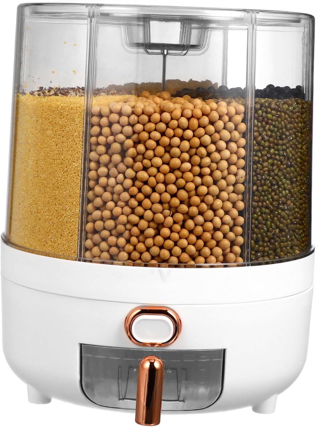 Rice Dispenser Rotating Design Capacity Dry Food Storage Container for Kitchen Pantry Organization Compartment Airtight Grain Holder for Rice and Beans