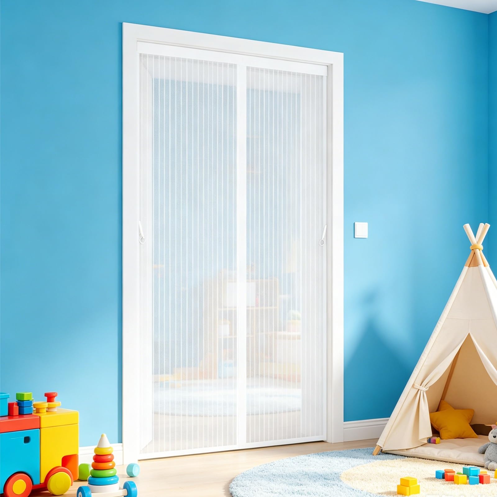Magnetic Fly Screen Door 167 x 225 cm with Powerful Magnets and Full Frame Adhesive Strips, Hands-Free Closing Magnetic Fly Screens for Living Room Kitchen Patio, White