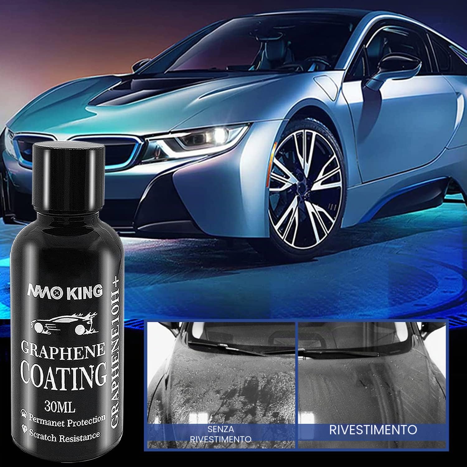Ceramic coating auto 10H+, auto Nano Super Ceramic Coating, rivestimento in vetro super idrofobo viene fornito, per la cura dell’auto, con accessori come guanti, (30 ml)