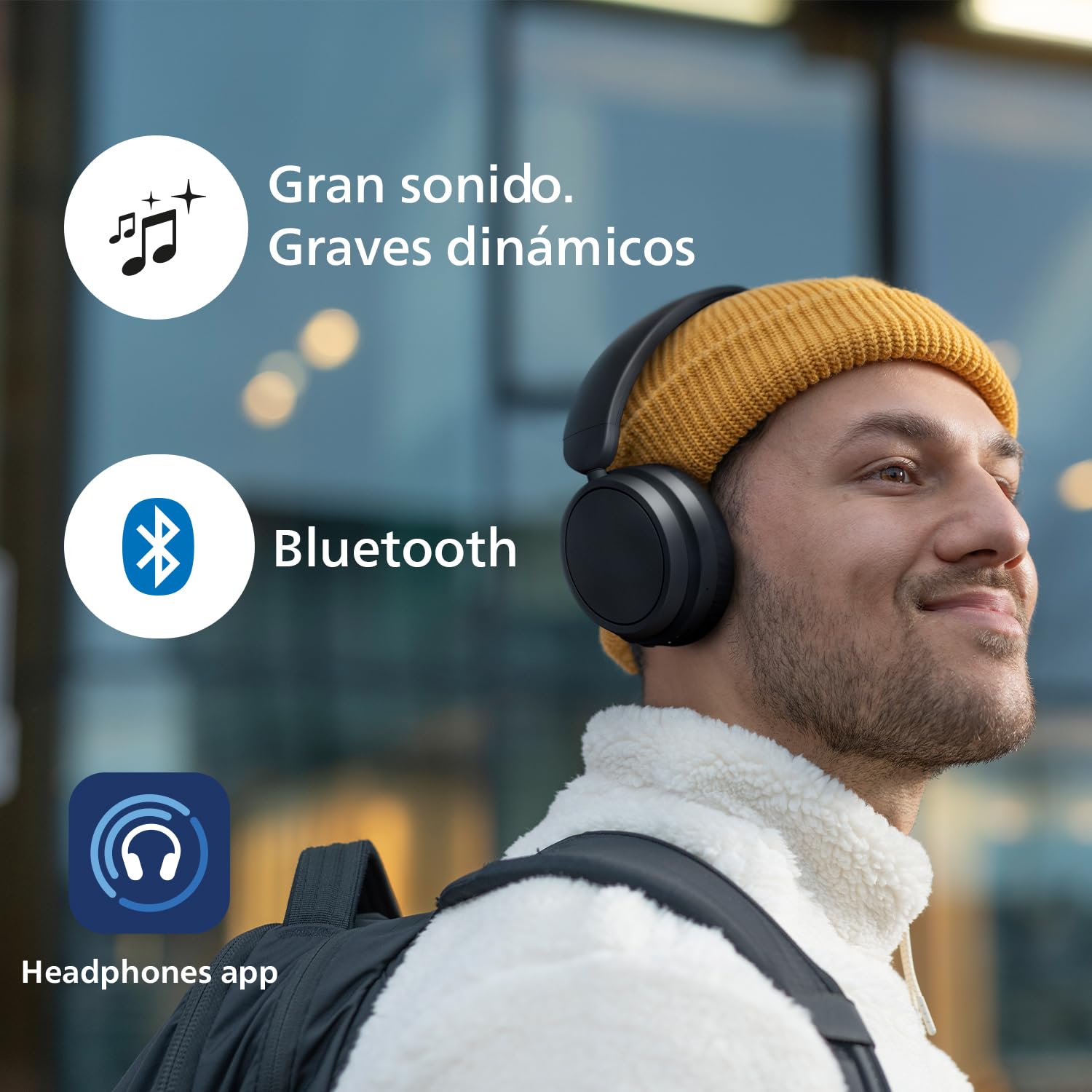 Philips TAH5209BK/00: Auriculares on-Ear Bluetooth con Aislamiento pasivo del Ruido - 65 Horas de reproducción, Sonido Natural, Llamadas nítidas, Graves dinámicos, 2 Horas de Carga USB-C - Negro