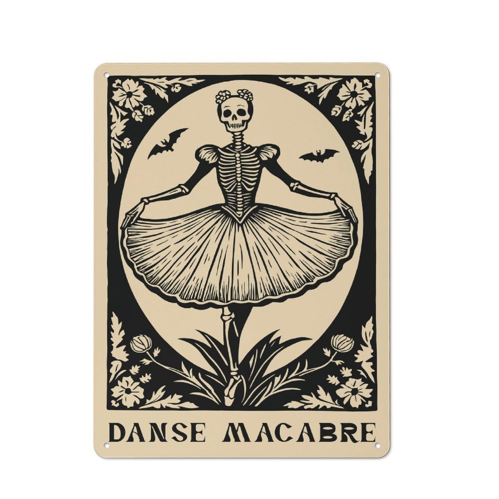Junmoney Style-2 Casual Danse Macabre Skeleton Ballerina Garden Room Metal Sign 40X30cm, Porch Wall Decor For Conservatory, Home Bar Or Utility Room