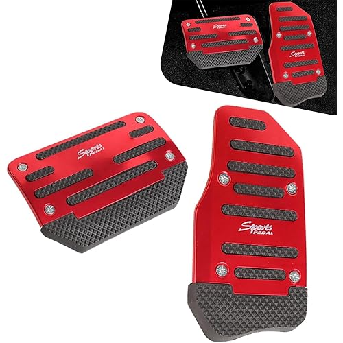 2 PCS Automatic Car Pedal Cover Kits, Non- Slip Alloy Brake Pedal Gas Pedal Cover, Sport Stytle Pedal Decoration and Protection, Punch-Free Foot Pedal Pad Replacement for Most Cars (Red)