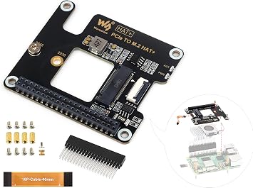PCIe to M.2 Adapter for Raspberry Pi 5, Support M.2 NVMe Solid State Drive 2230/2242, Gen2 and Gen3 Modes, Booting Pi5 from Solid State Drive, High-Speed Reading/Writing, HAT + Standard
