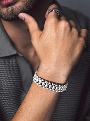 Bandmax Men's Hand Watch Stainless Steel Link Chain Bracelets Gifts