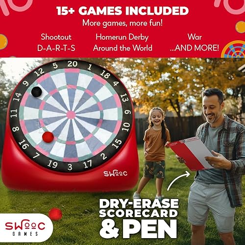 Miniatura 4 de SWOOC Juegos  Dardos gigantes XL (más de 8 pies de alto) con más de 15 juegos incluidos  Dardos de fútbol jumbo con bomba de aire  Juegos inflables
